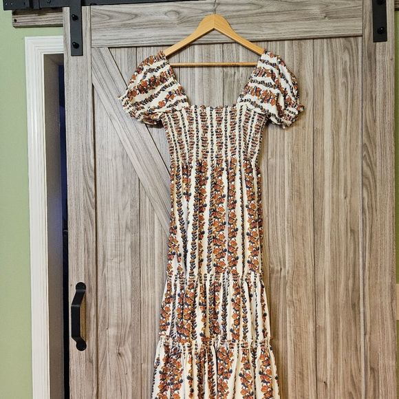 O.P.T Square Neck Smocked Maxi Dress White and Floral Tiered Skirt wore by - Picture 8 of 16